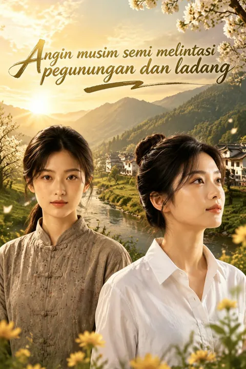 Poster Angin musim semi melintasi pegunungan dan ladang
