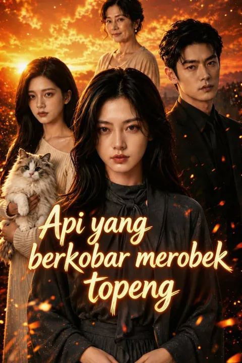 Poster Api yang berkobar merobek topeng