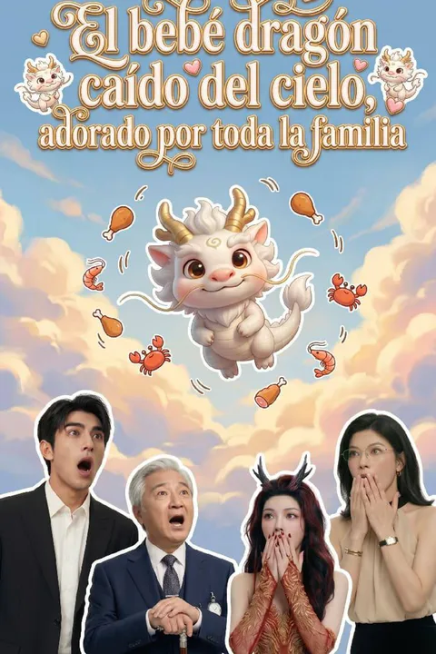 Póster de El bebé dragón caído del cielo, adorado por toda la familia