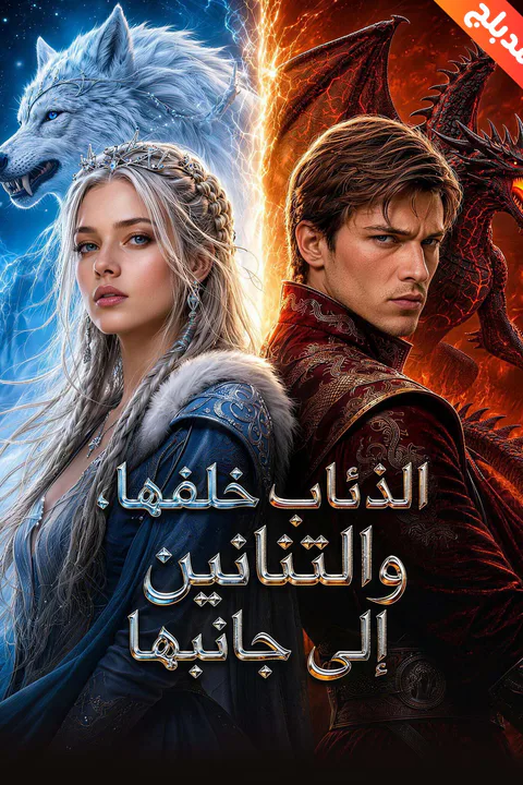 ملصق الذئاب خلفها، والتنانين إلى جانبها