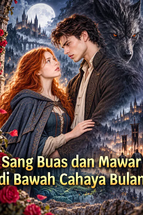 Poster Sang Buas dan Mawar di Bawah Cahaya Bulan