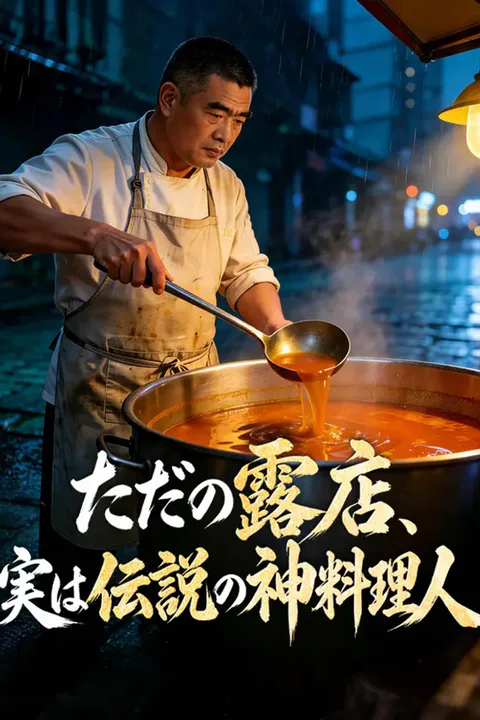 ただの露店、実は伝説の神料理人のポスター