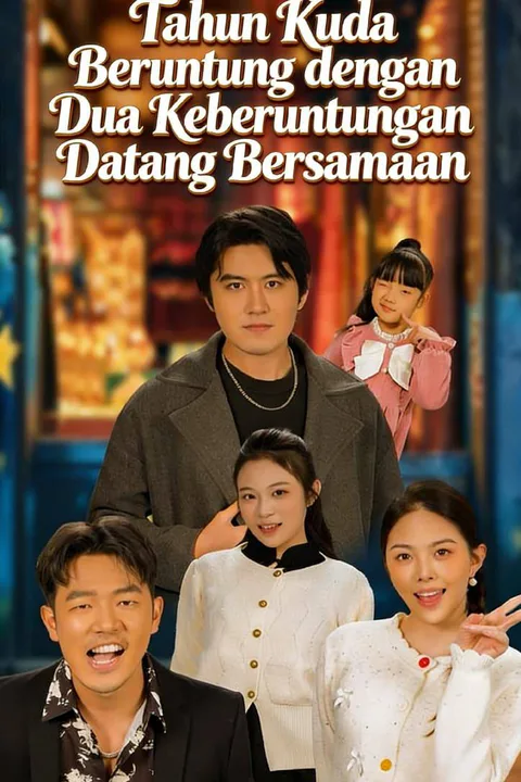 Poster Tahun Kuda Beruntung dengan Dua Keberuntungan Datang Bersamaan