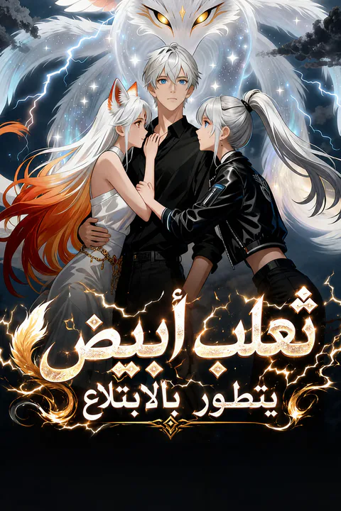 ملصق ثعلب أبيض يتطور بالابتلاع