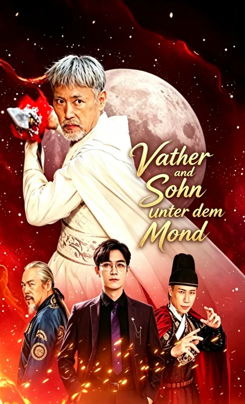 Poster von Vater und Sohn unter dem Mond