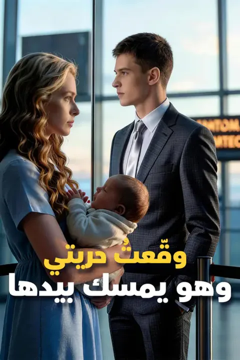 ملصق وقّعتُ حريتي وهو يمسك بيدها