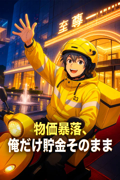 物価暴落、俺だけ貯金そのままのポスター